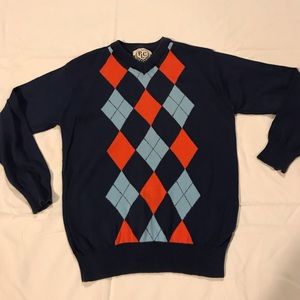 Boys Argyl V-Neck Sweater-Size M 7/8